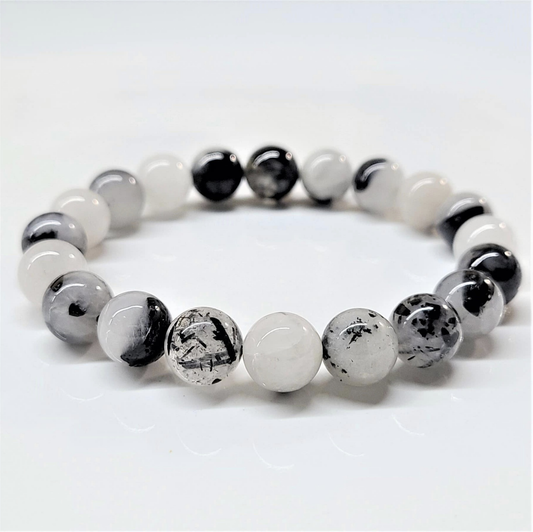 Tourmaline in Quartz Round Bead Bracelet - Grounded Purification