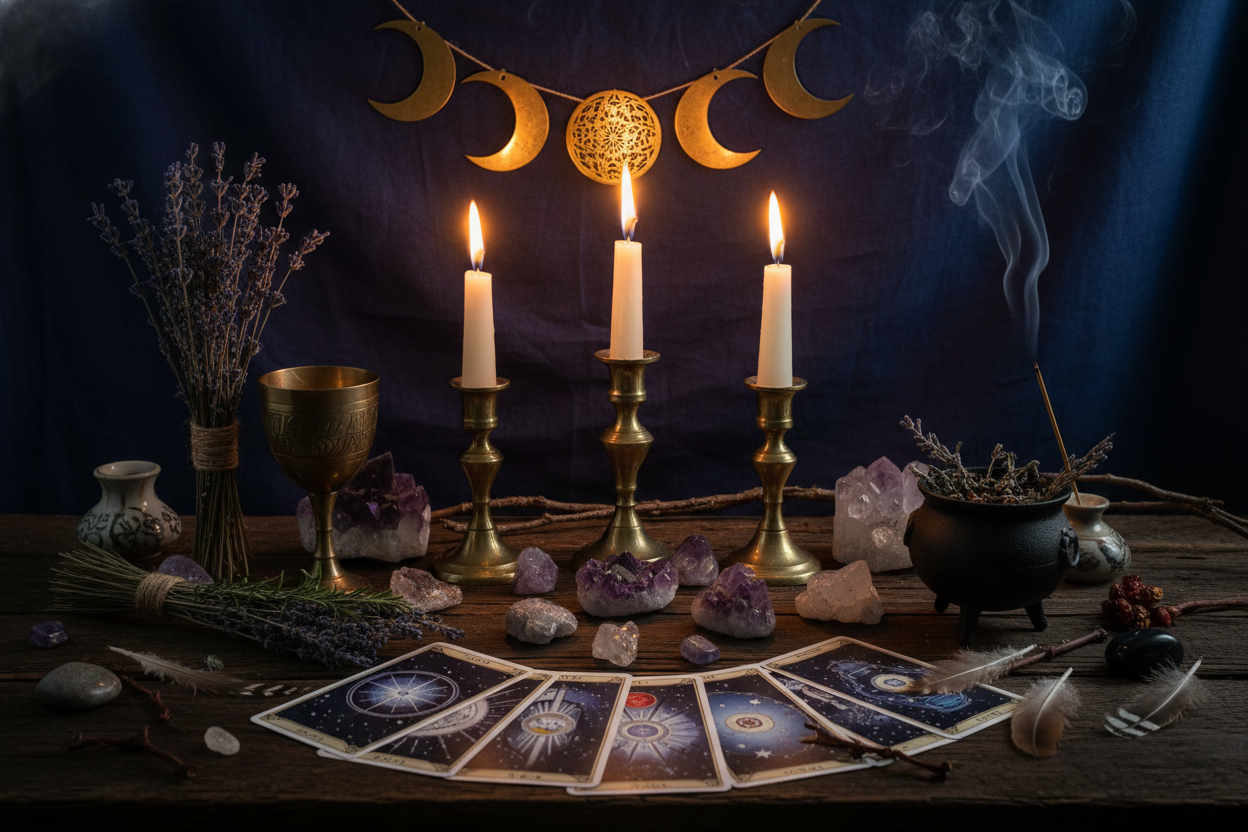 Witchy altar photo realistic